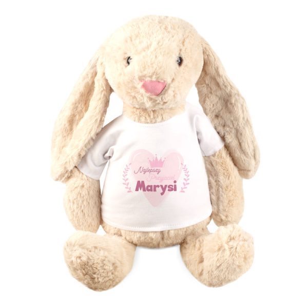 Personalizowana zabawka dla dziecka. Pluszowy królik w koszulce z imieniem.