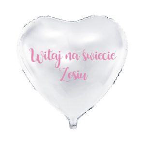 Biały balon foliowy z różowym napisem. prezent na narodziny.