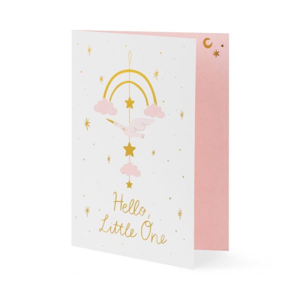 Biało-różowa składana kartka do wypisania życzeń na baby shower