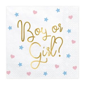 Serwetki papierowe z napisem boy or girl.