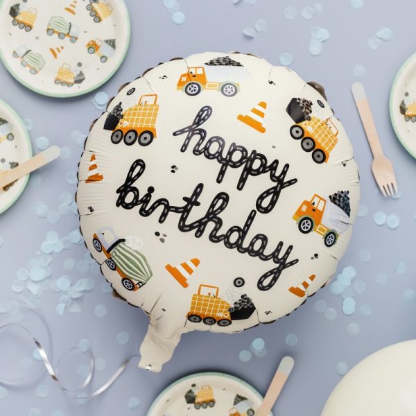 Foliowy balon z napisem happy birthday i motywem aut.