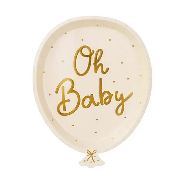 Talerzyki na przyjęcie dziecięce w kształcie balonu z napisem Oh Baby.