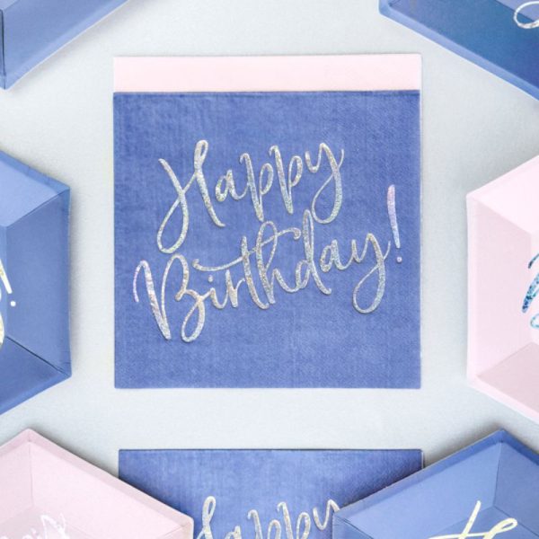 Granatowe serwetki z napisem holograficznym Happy Birthday