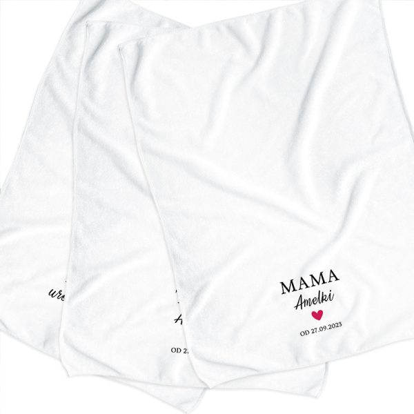 Personalizowany zestaw białych ręczników z imieniem dziecka - dla rodziców, dla dziecka z datą narodzin