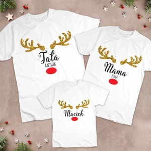 Koszulki świąteczne dla rodziny z imionami.