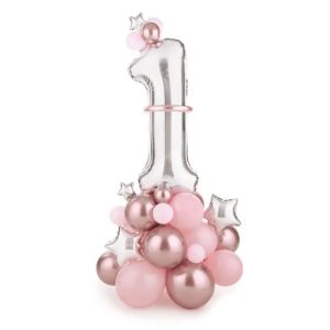 Różowy bukiet balonów na perwsze urodzinki dekoracje sali na roczek różowe balony zestaw