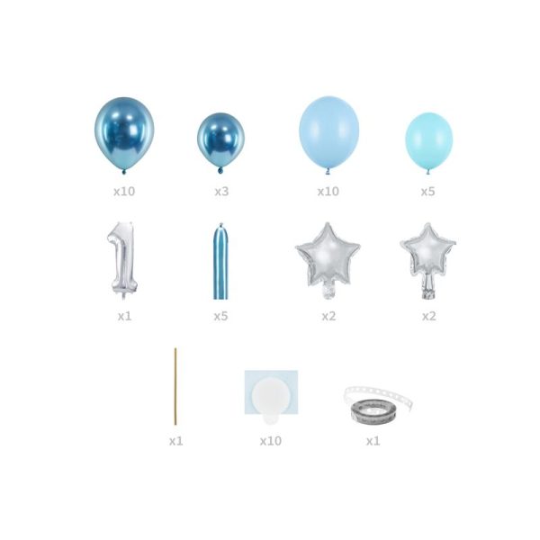 Niebieski bukiet balonów na perwsze urodzinki dekoracje sali na roczek niebieskie balony