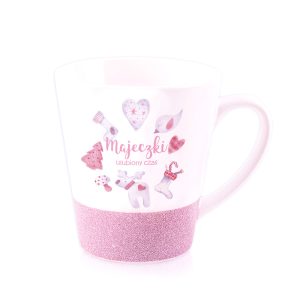 kubek latte ulubiony czas dziewczynki z imieniem personalizowanym rozowy kubek z brokatem i serduszkami