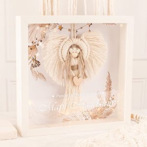Anioł w podświetlanej ramce na prezent na Chrzest Święty
