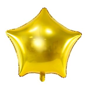 Dekoracyjny balon foliowy w kształcie gwiazdki w złotym kolorze, wisząca dekoracja na przyjęcia