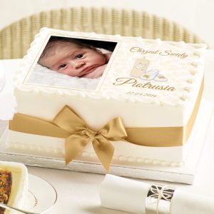 Opłatek dekoracyjny na tort na Chrzest Święty z personalizacją imienia i zdjęciem dziecka