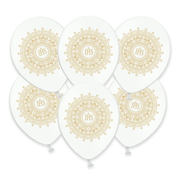 Zestaw 6 balonów w motywie złotej hostii w białym kolorze