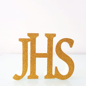 Styropianowy napis IHS, dekoracja kościola na pierwszą komunię świętą, dekoracyjny napis w złotym kolorze ze styropianu