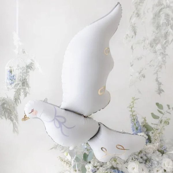 Balon foliowy w kształcie białego gołębia, dekoracyjny balon na Komunię Świętą