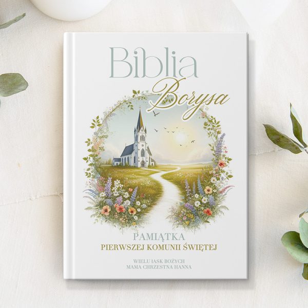 Biblia z personalizowaną okładką na Komunię. Prezent komunijny.