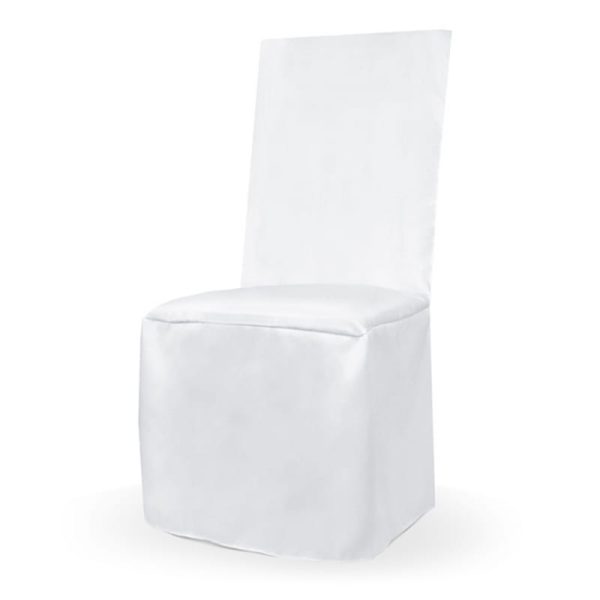 Pokrowiec na krzesło w kolorze białym, elegancka dekoracja przy komunijnym stole. Pokrowiec uniwersalny.