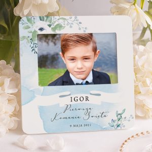 Ramka z personalizacją imienia dziecka na pamiątkowe zdjęcia z Komunii Świetej