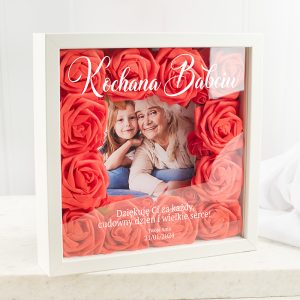 Ramka 3D z personalizacją imienia i podpisu, szklana ramka z czerwonymi różami dla Babci
