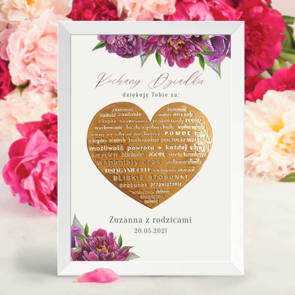 Złote serce plakat podziękowanie komunijne od dziecka dla dziadków, z kwiatami z kolekcji All You Need Is Love.