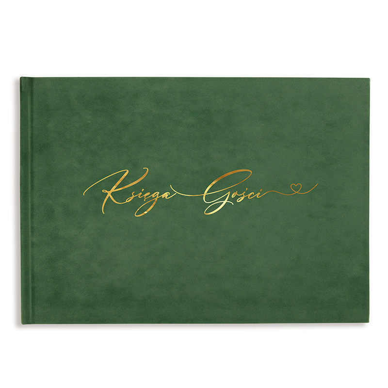 Zielona okładka książki 'Księga Gości' z ozdobnym, złotym napisem na froncie.