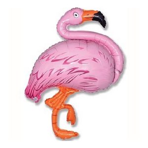 Foliowy balon w kształcie różowego flaminga.