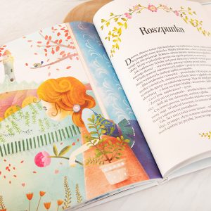 Środek książki z baśniami Andersena, kolorowe ilustracje i przepiękne baśnie.