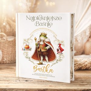 Książka z tytułem "Najpiękniejsze Baśnie", z ilustracją żaby w królewskim stroju, na białym tle.
