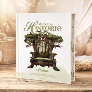 Książka "Magiczne Historie" z ozdobną okładką przedstawiającą urokliwy fotel w lesie.