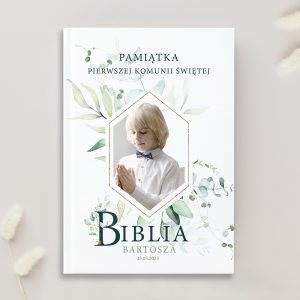Pamiątka Pierwszej Komunii Świętej. Biblia dla dziecka ze zdjęciem.