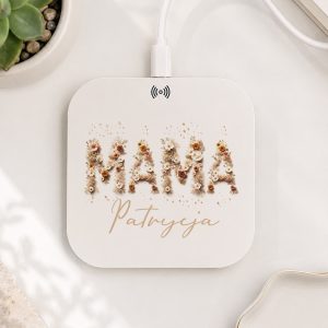 Ładowarka indukcyjna z kwiecistym napisem mama.