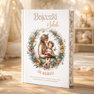 Okładka książki zatytułowanej 'Bajeczki Nikoli', przedstawiająca matkę z córką siedzącą razem w kwiatu wieńcu, obie w kwiecistych strojach, z napisem 'OD MAMUSI' w dolnej części. W tle delikatne, przytulne wnętrze.