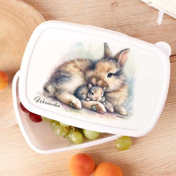 Śniadaniówka z króliczkiem dla dziewczynki. Personalizowany lunchbox dla dziewczynki.