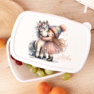 Śniadaniówka z imieniem dziewczynki do szkoły. Lunchbox z przegródkami.