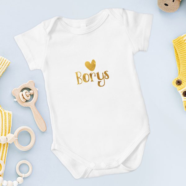 Body z personalizacją imieniem dziecka. Body ze złoconym imieniem. Prezent na baby shower.