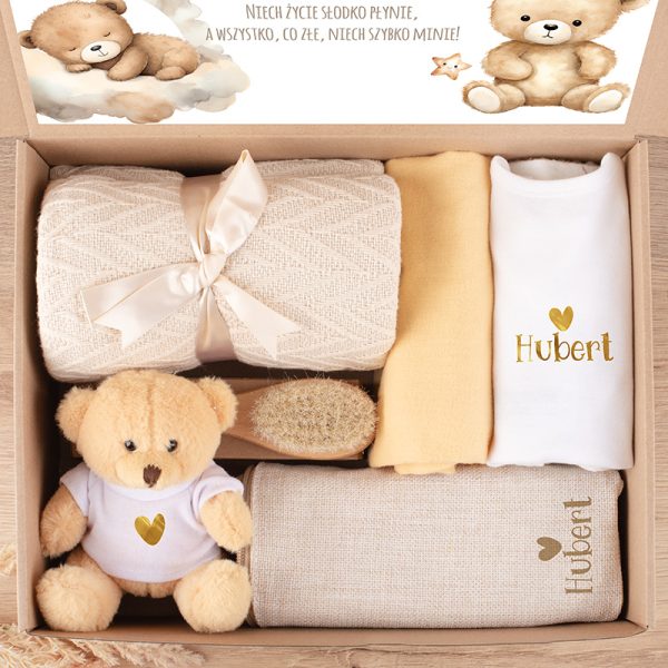 Zestaw prezentowy dla przyszłych rodziców noworodka. Prezent na baby shower. Zestaw z personalizowanymi produktami dla noworodka.