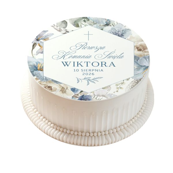 OPŁATEK Na Tort Komunia W Błękicie. Opłatek personalizowany na tort komunijny dla dziecka.
