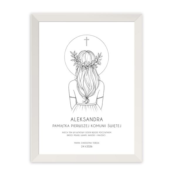 PLAKAT W Ramce Personalizowana Pamiątka Komunii Św. Dziewczynki - obrazek 2
