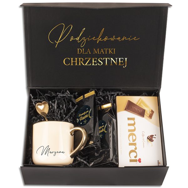Elegancki box na Komunię Świętą doskonały prezent dla matki chrzestnej