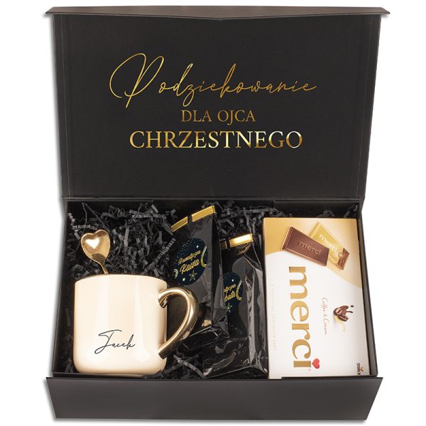 Elegancki box na podziękowanie dla chrzestnego z okazji Komunii