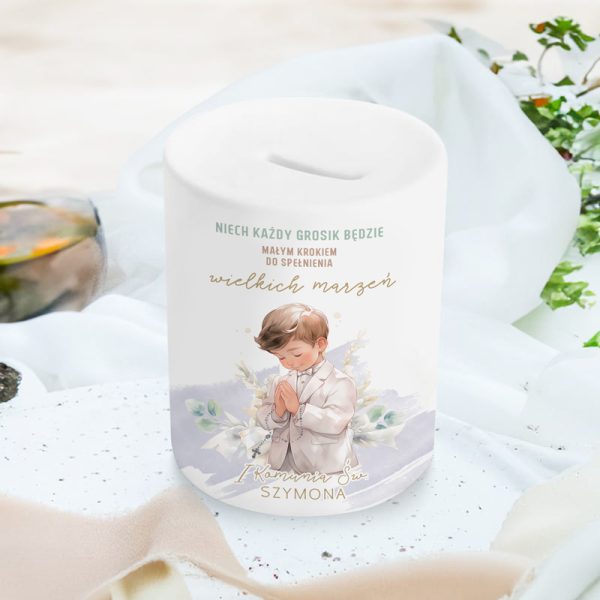 Personalizowana skarbonka na Komunię dla chłopca