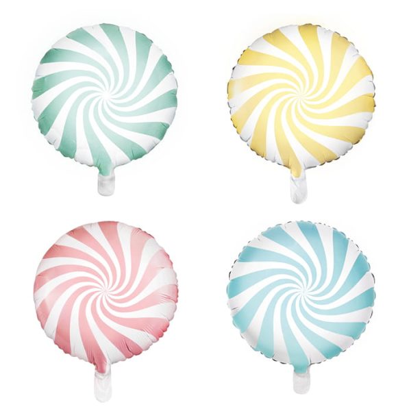 Balon foliowy cukierek w paski to kolorowa, zabawna dekoracja w stylu retro.