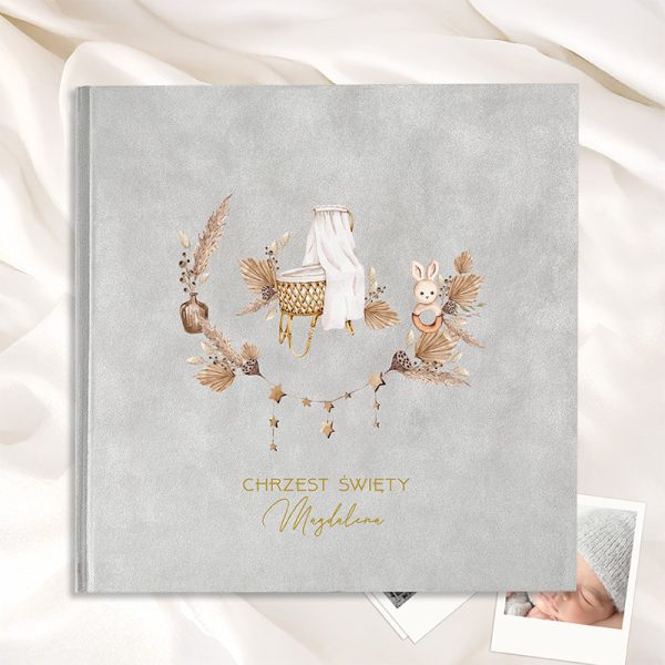 ALBUM Welurowy na Zdjęcia Prezent na Chrzest Św. Kołyska Boho - obrazek 3