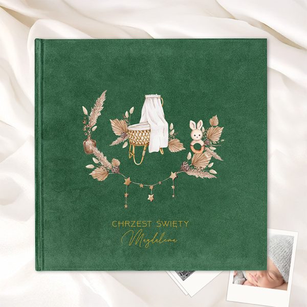 ALBUM Welurowy na Zdjęcia Prezent na Chrzest Św. Kołyska Boho - obrazek 2