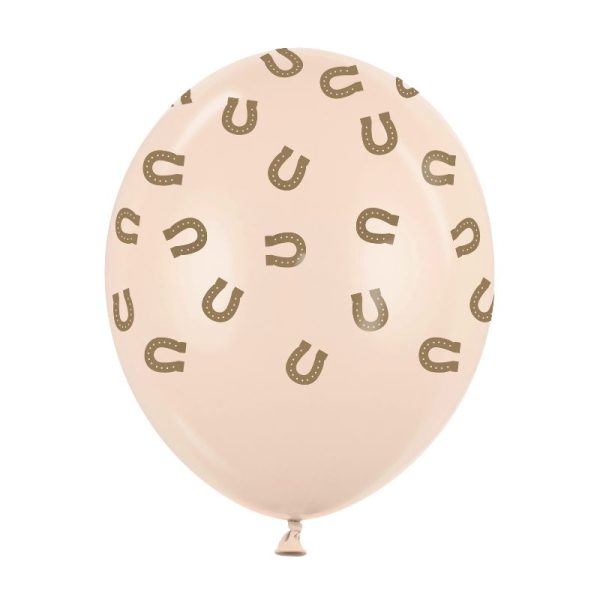 Beżowy balon z wzorem w kształcie podkowy w różnych pozycjach na powierzchni.