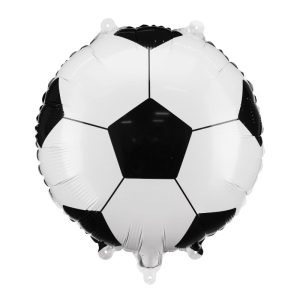 Balon w kształcie piłki nożnej, czarno-biały, z charakterystycznym wzorem hexagonalnym.