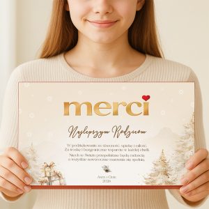 Czekoladki w postaci bombonierki merci na podziękowanie świąteczne. Personalizowany prezent na Święta.