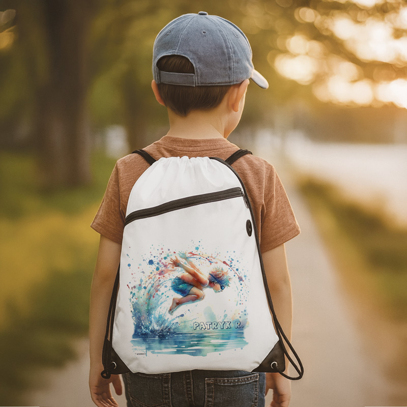 Worek sportowy na basen z imieniem dla chłopca.