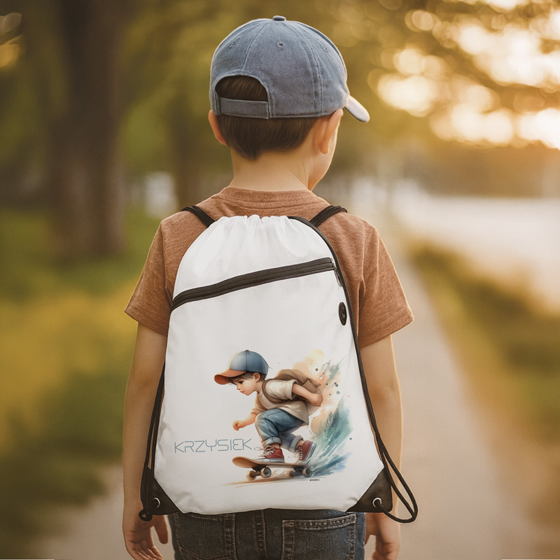 Worek szkolny na WF z nadrukiem i personalizacją imienną.