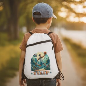 Worek sportowy z motywem dla koszykarza i personalizacją w postaci imienia.