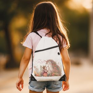 Worek szkolny na WF z żywym nadrukiem i personalizacją imienną dla dziewczynki.